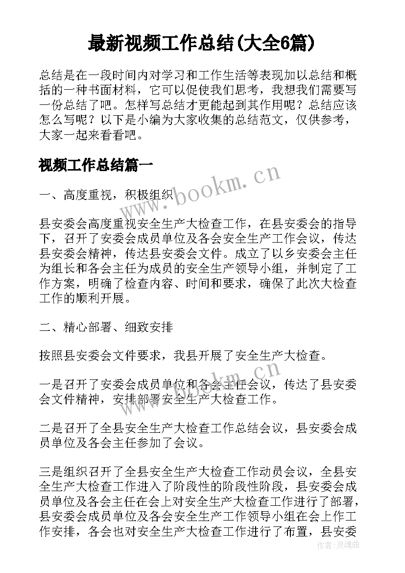 最新视频工作总结(大全6篇)