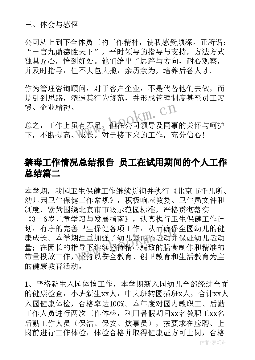 最新禁毒工作情况总结报告 员工在试用期间的个人工作总结(精选6篇)