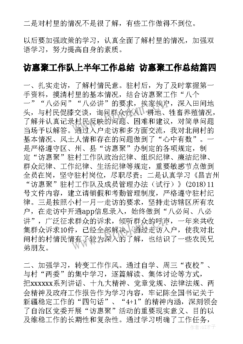 访惠聚工作队上半年工作总结 访惠聚工作总结(优质9篇)