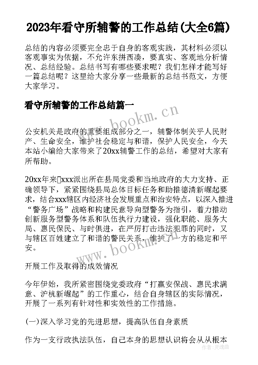 2023年看守所辅警的工作总结(大全6篇)