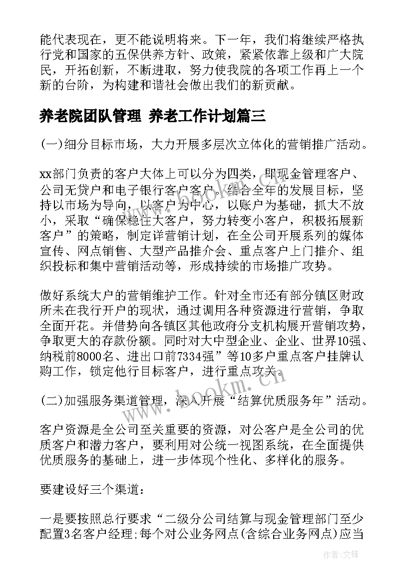 2023年养老院团队管理 养老工作计划(优质7篇)