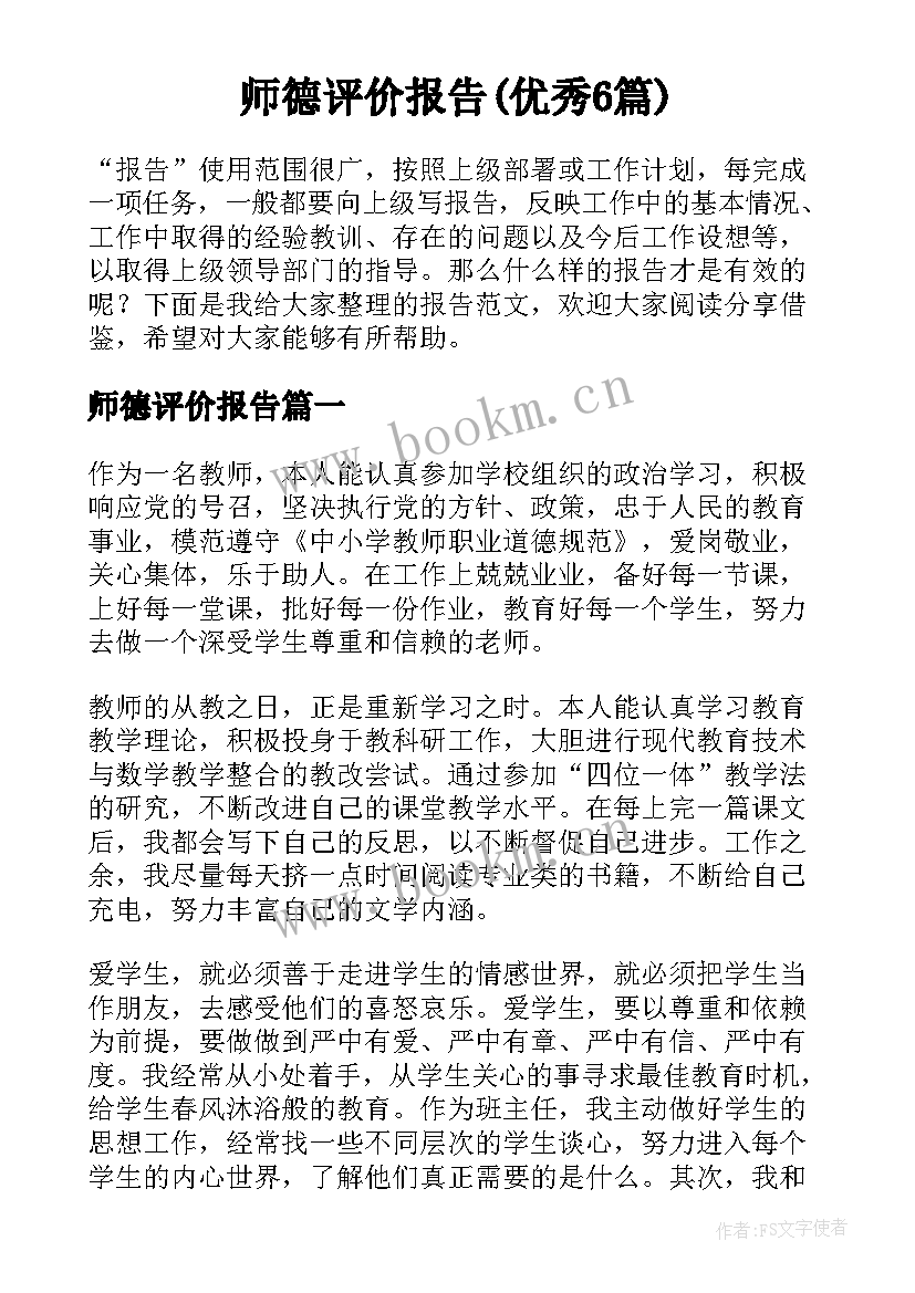 师德评价报告(优秀6篇)