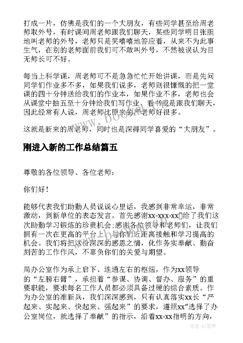 刚进入新的工作总结(模板6篇)