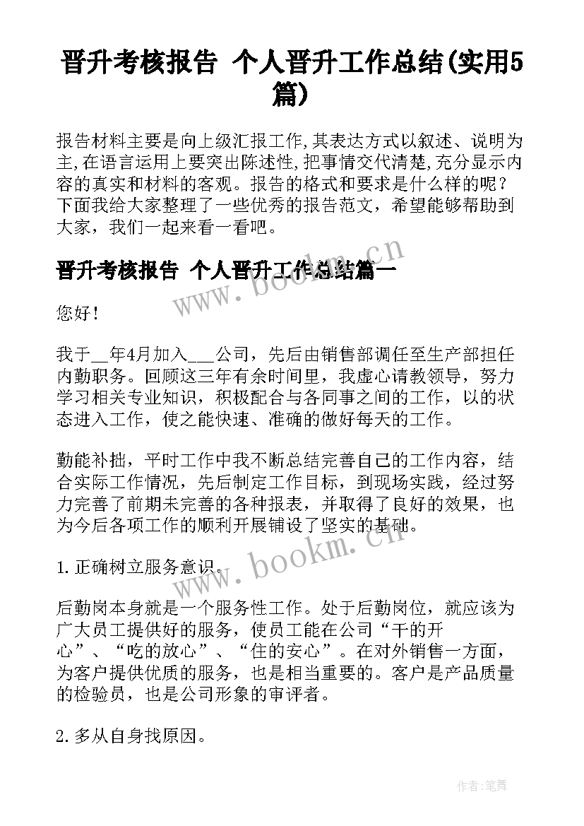 晋升考核报告 个人晋升工作总结(实用5篇)