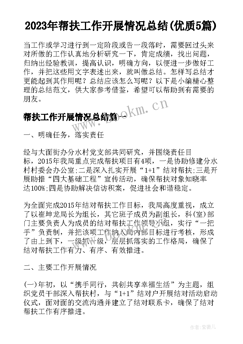 2023年帮扶工作开展情况总结(优质5篇)