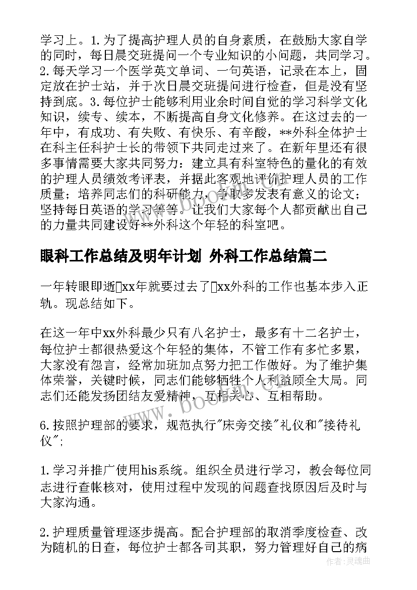 2023年眼科工作总结及明年计划 外科工作总结(精选10篇)