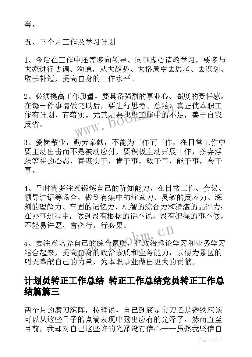 2023年计划员转正工作总结 转正工作总结党员转正工作总结篇(实用8篇)