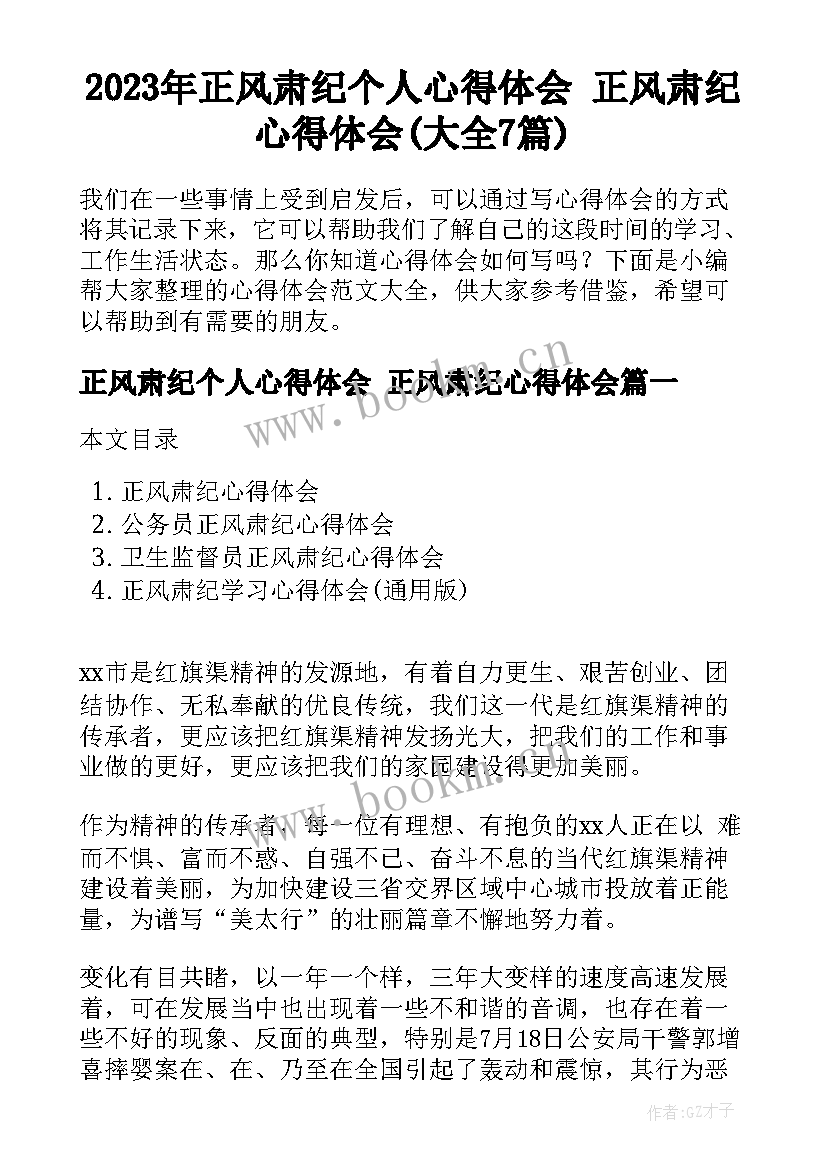 2023年正风肃纪个人心得体会 正风肃纪心得体会(大全7篇)