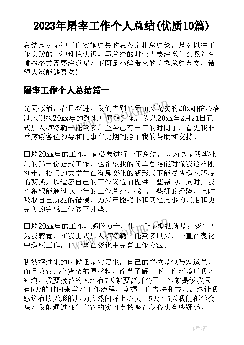 2023年屠宰工作个人总结(优质10篇)