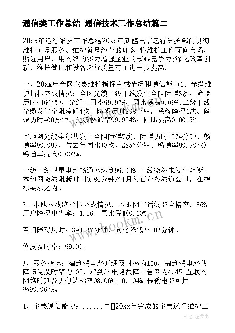 2023年通信类工作总结 通信技术工作总结(模板5篇)