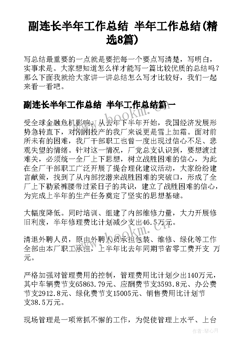 副连长半年工作总结 半年工作总结(精选8篇)