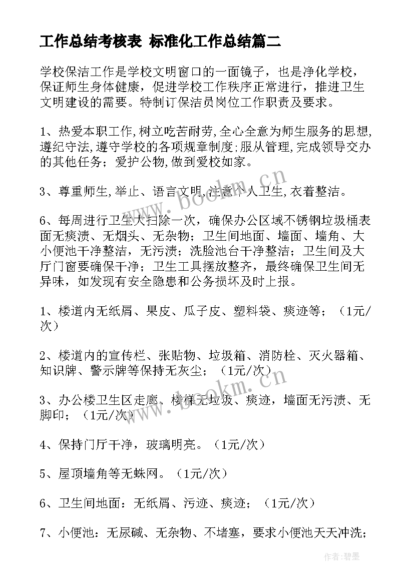 最新工作总结考核表 标准化工作总结(汇总6篇)