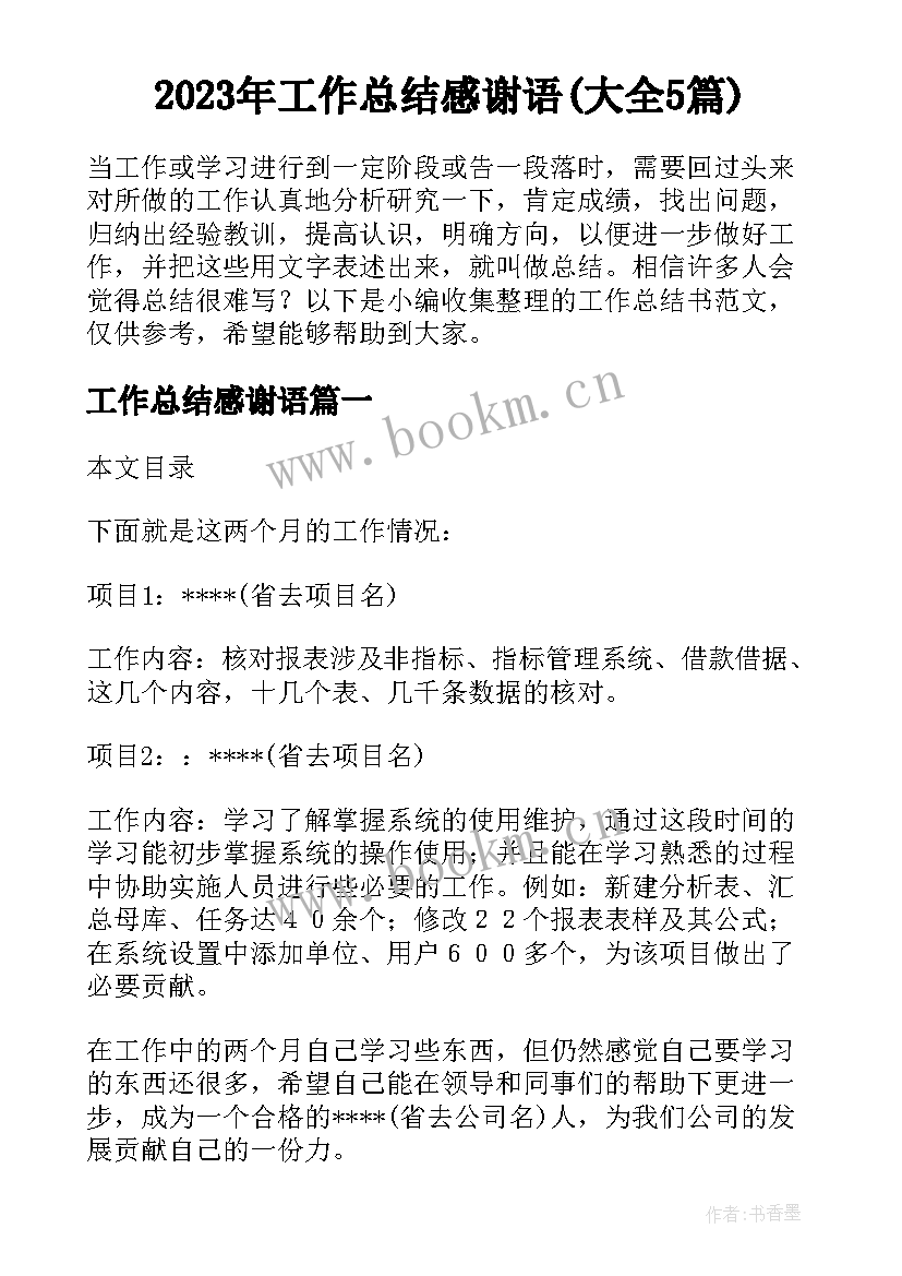 2023年工作总结感谢语(大全5篇)