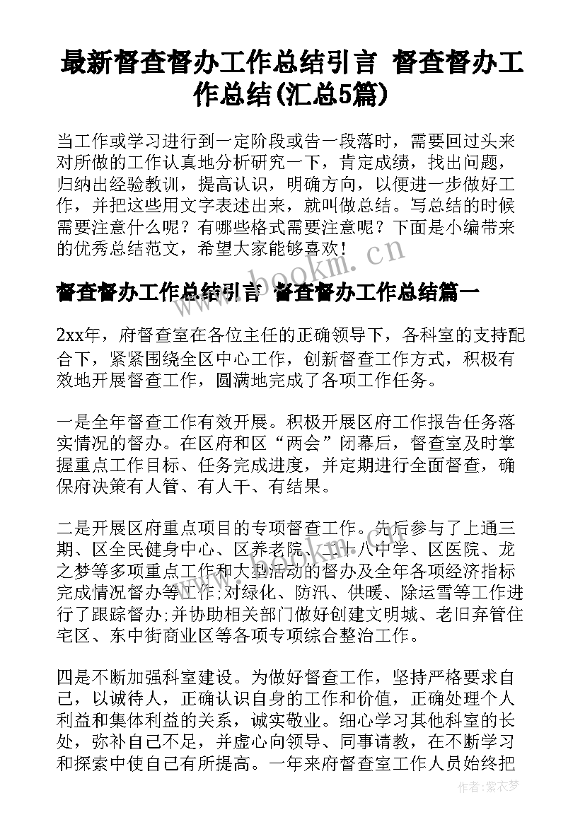 最新督查督办工作总结引言 督查督办工作总结(汇总5篇)