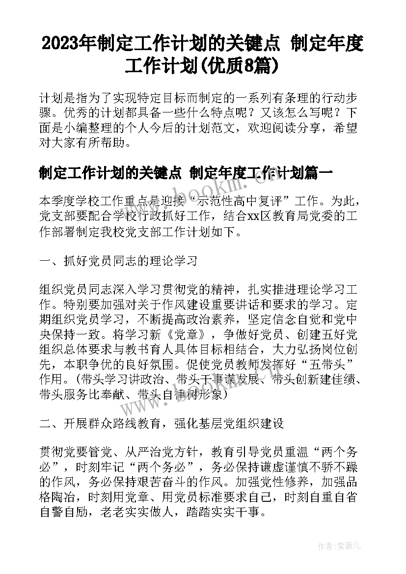 2023年制定工作计划的关键点 制定年度工作计划(优质8篇)