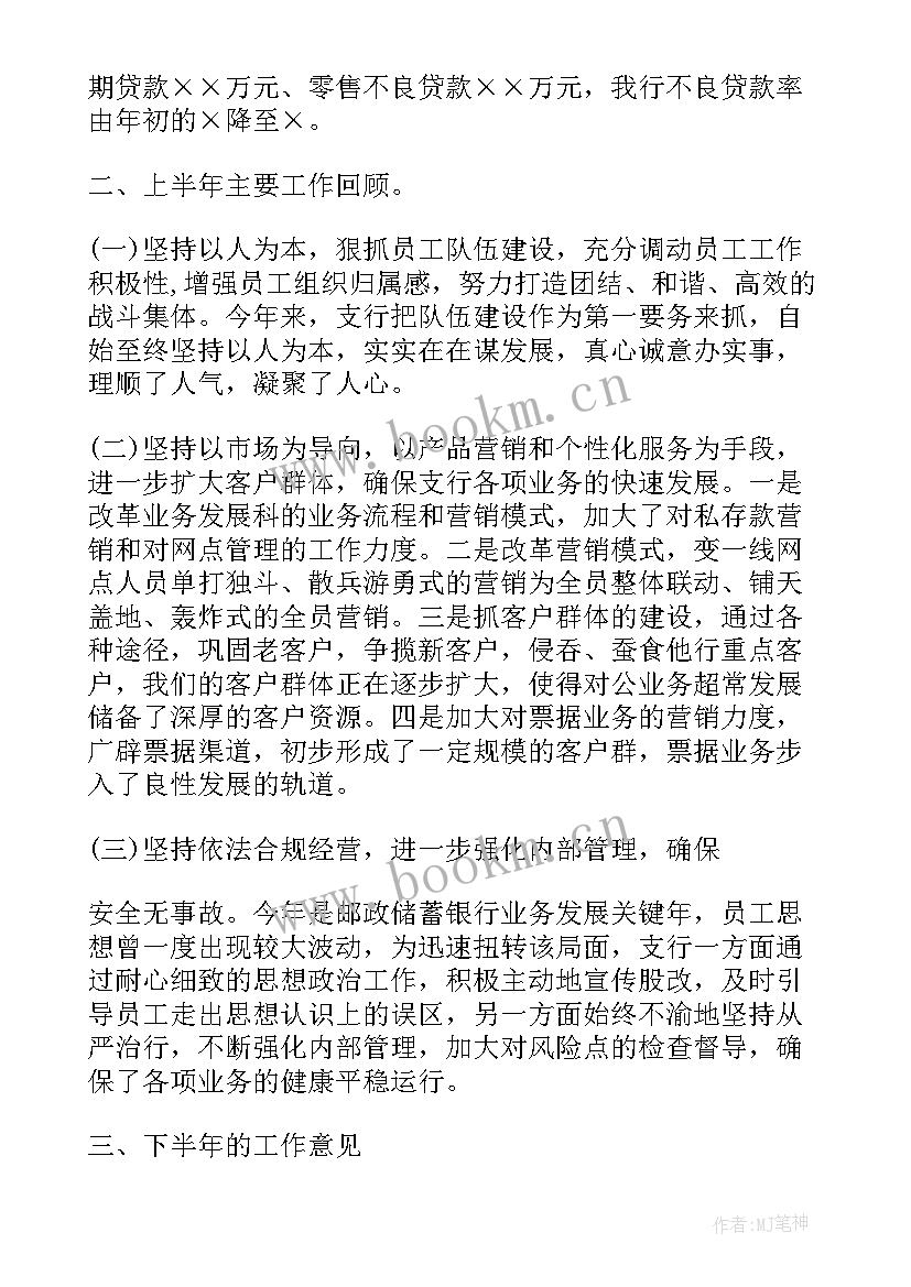 支行半年工作总结及下半年计划(大全5篇)