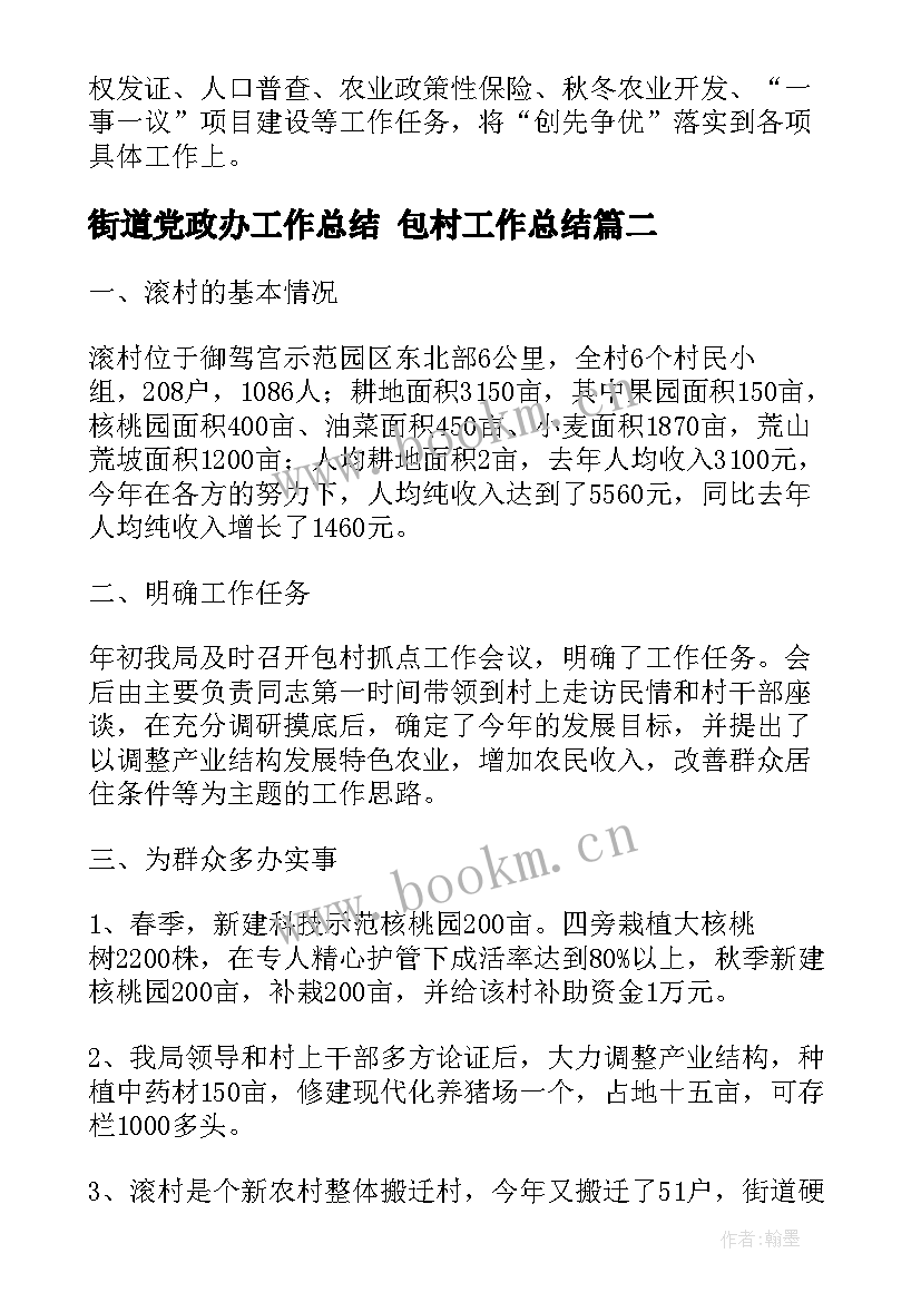 2023年街道党政办工作总结 包村工作总结(实用8篇)