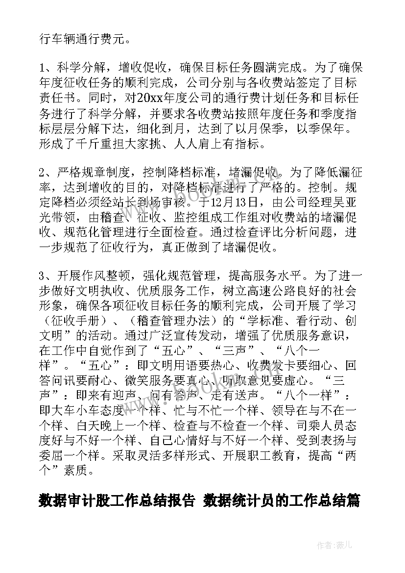 2023年数据审计股工作总结报告 数据统计员的工作总结(汇总7篇)