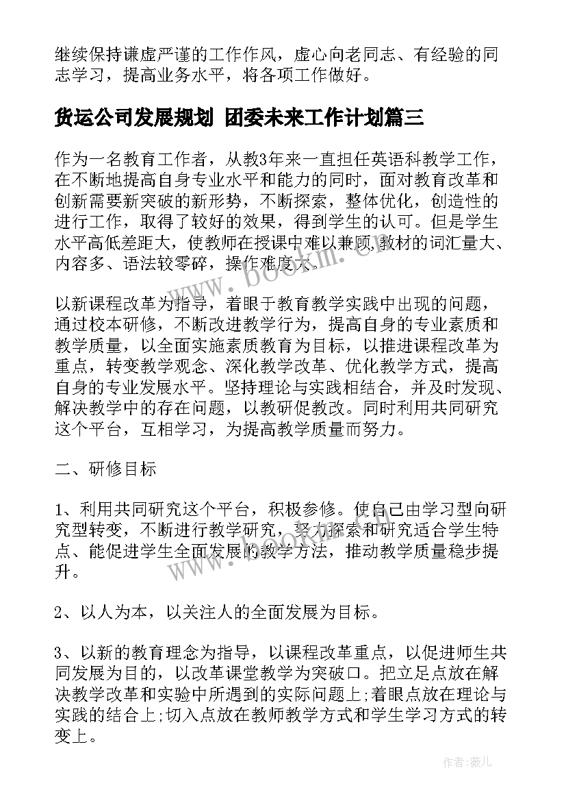 2023年货运公司发展规划 团委未来工作计划(优秀9篇)