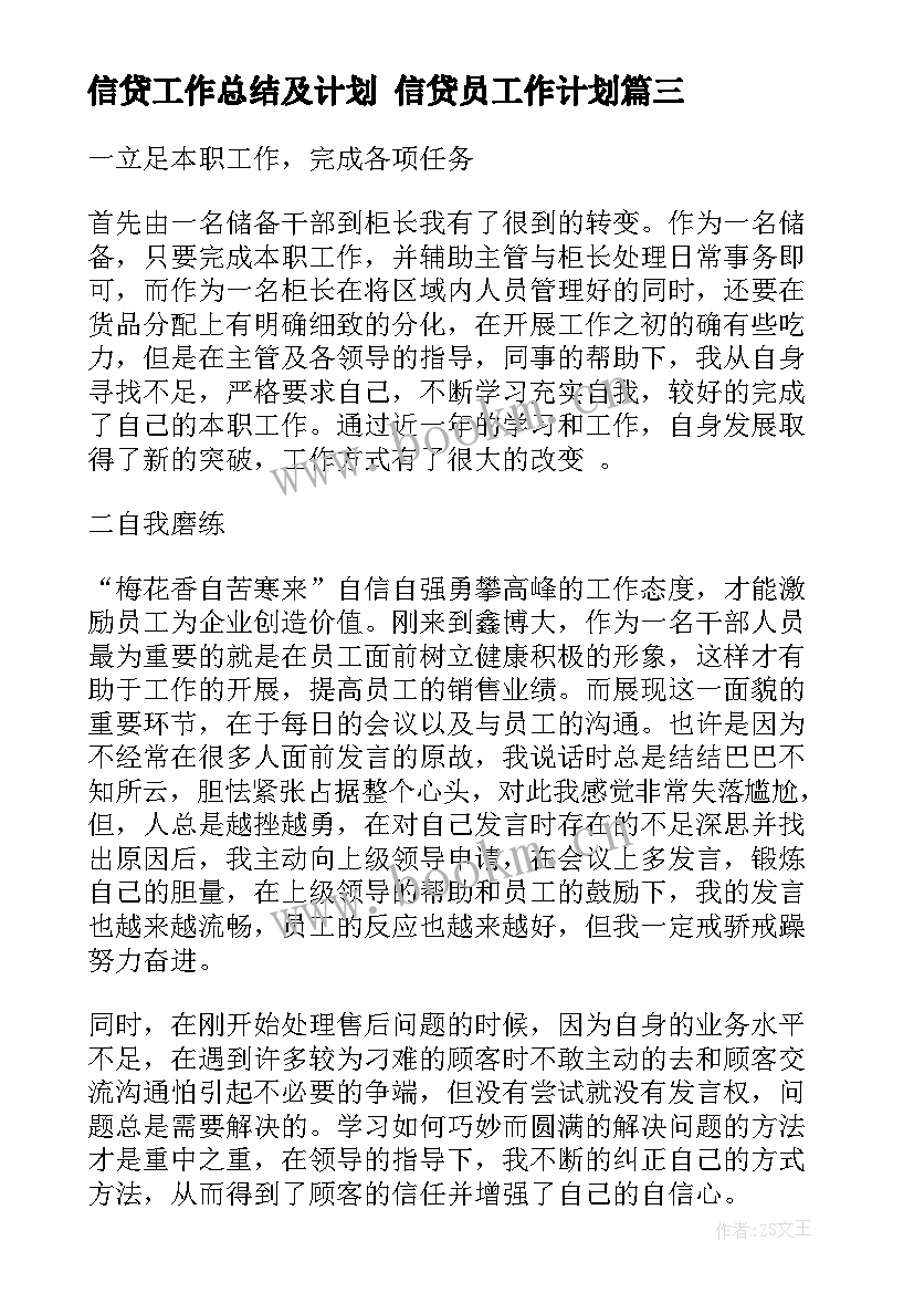 最新信贷工作总结及计划 信贷员工作计划(模板9篇)