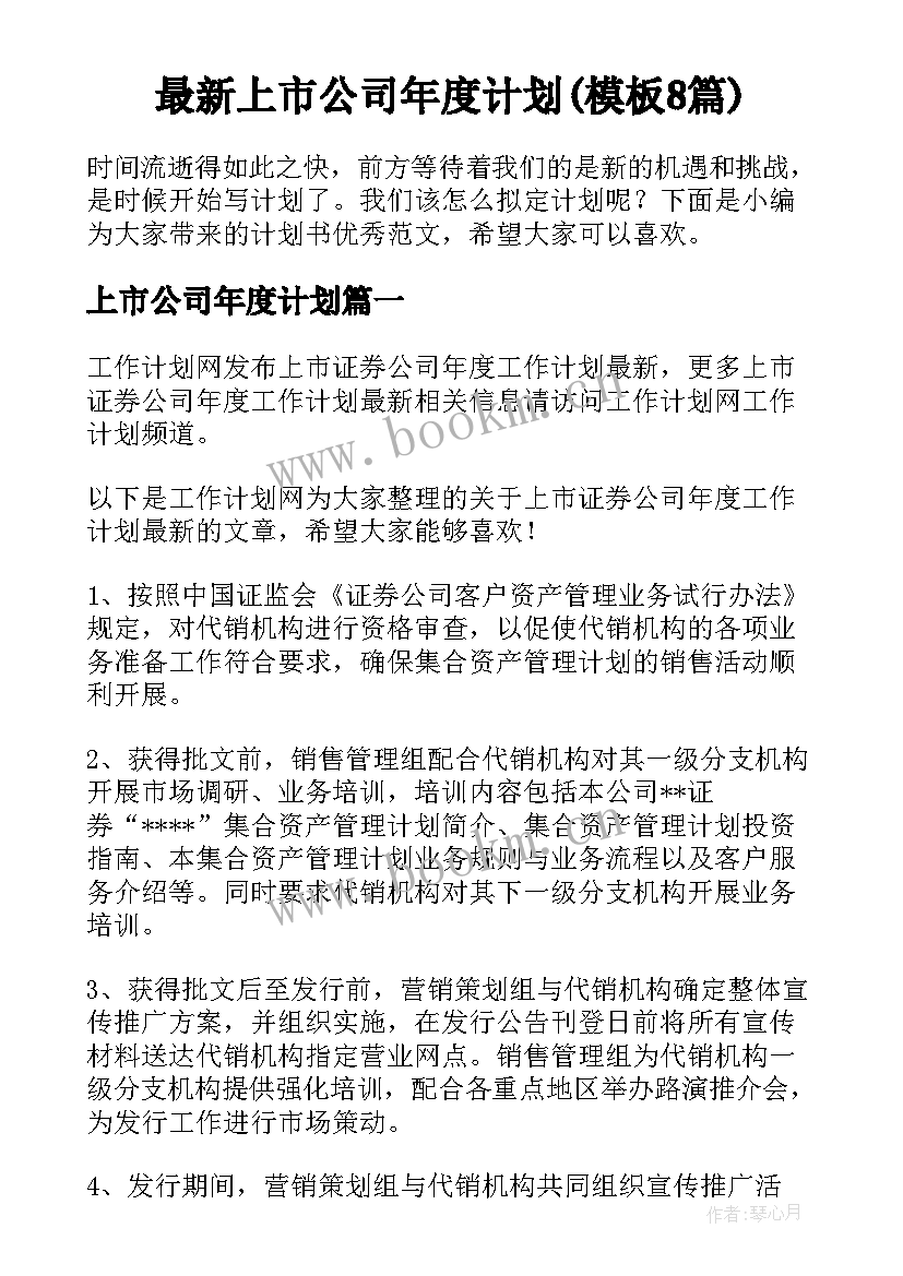 最新上市公司年度计划(模板8篇)