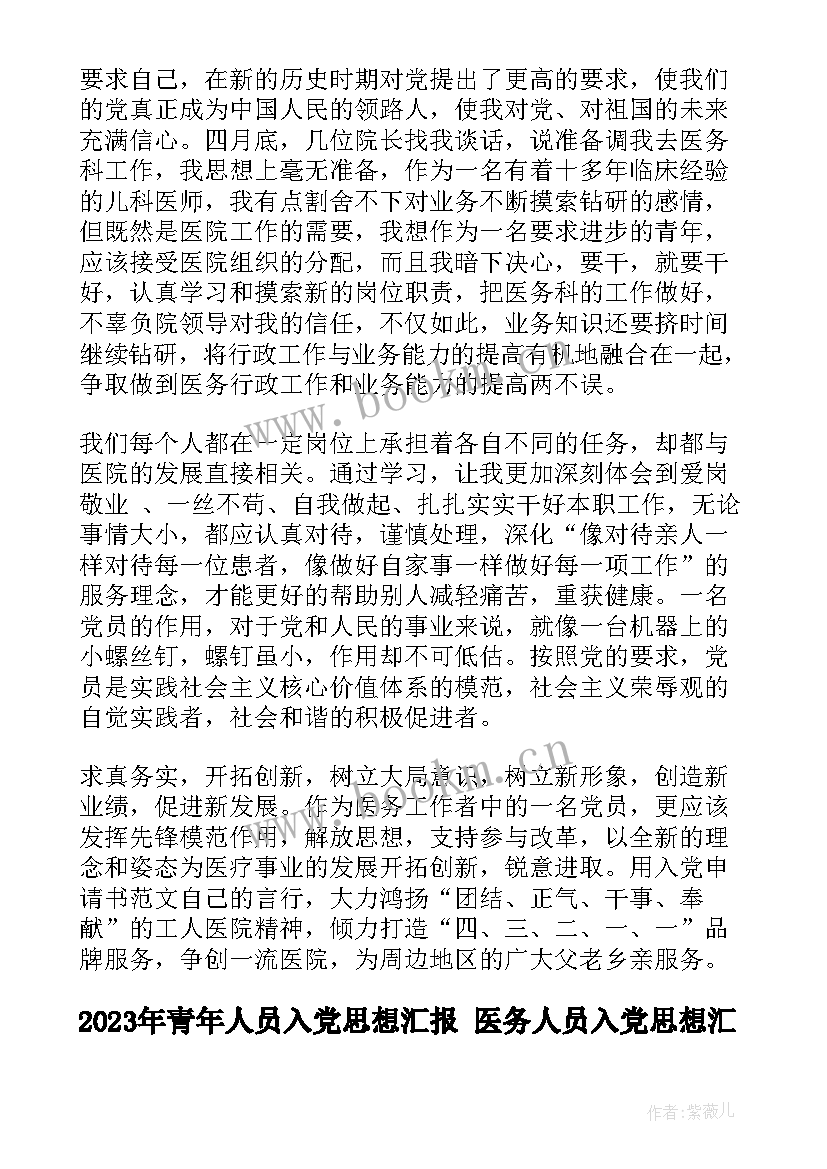 2023年青年人员入党思想汇报 医务人员入党思想汇报(实用8篇)