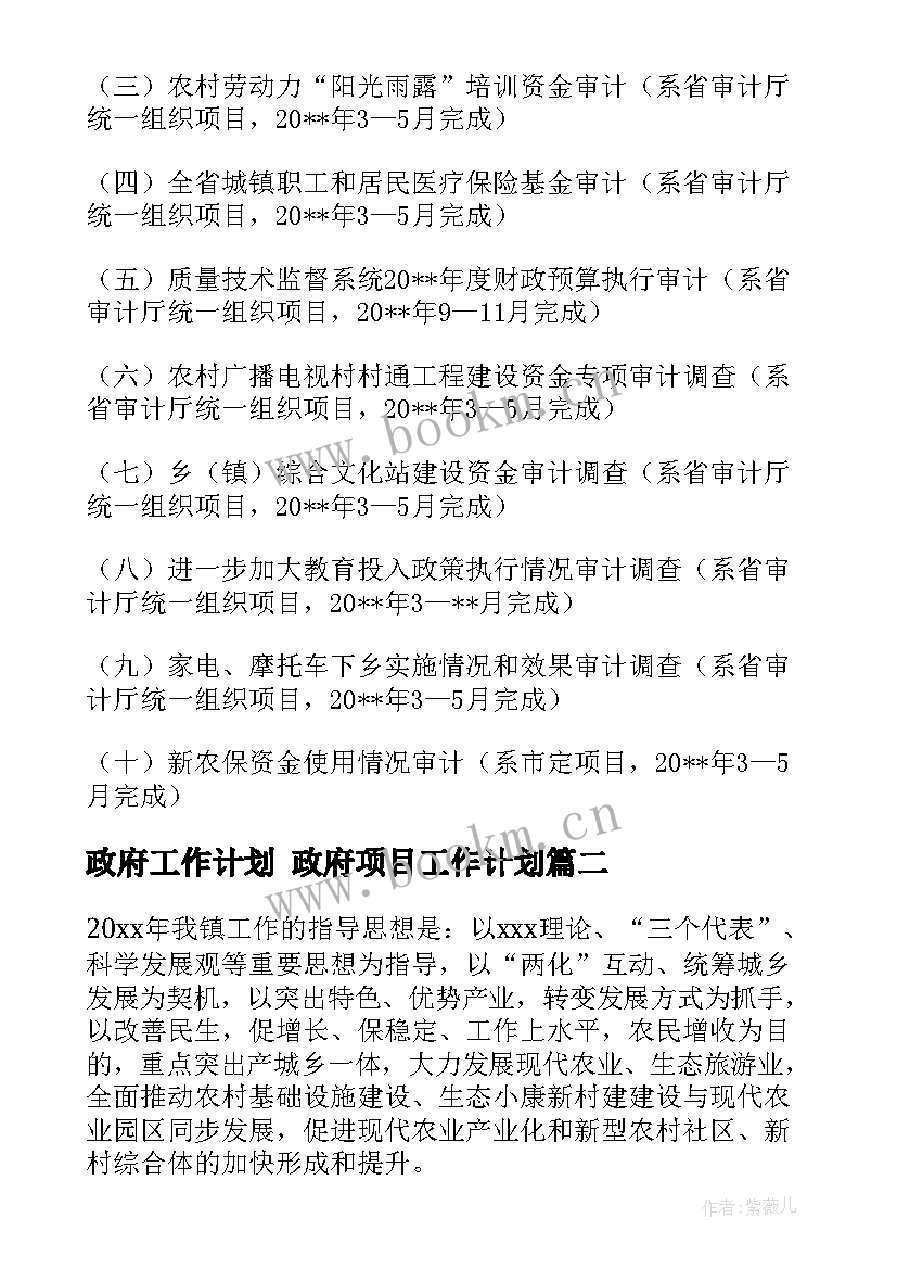 政府工作计划 政府项目工作计划(优秀8篇)