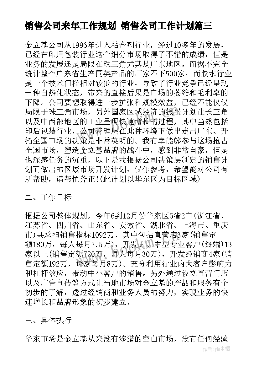 最新销售公司来年工作规划 销售公司工作计划(优秀9篇)