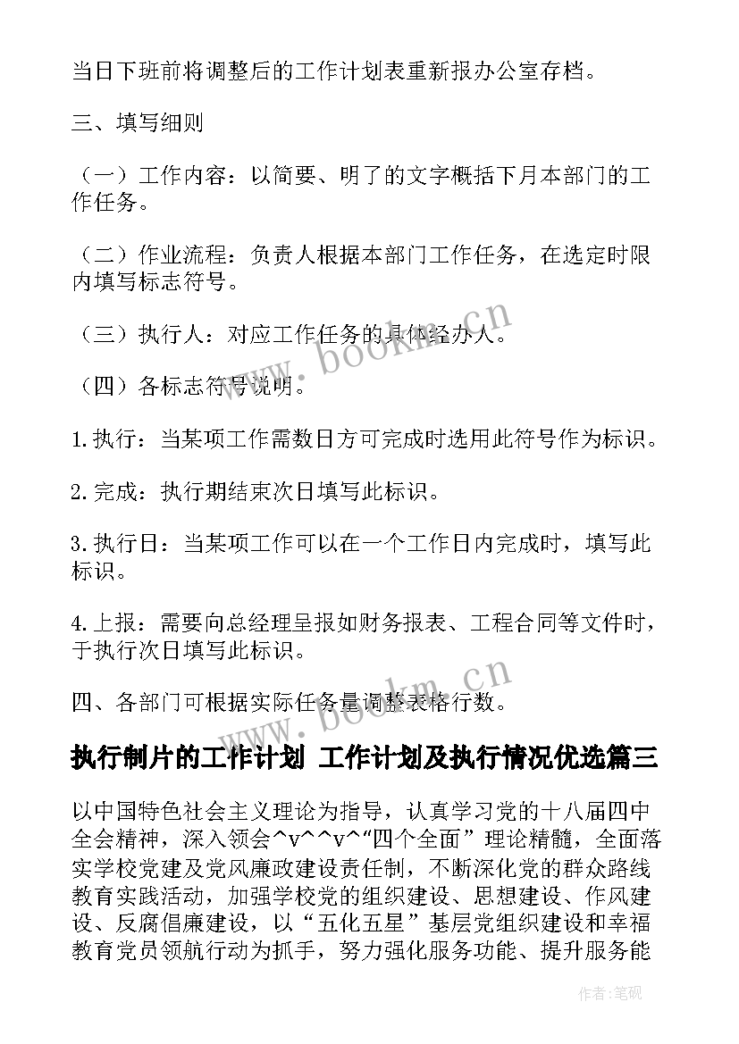 最新执行制片的工作计划 工作计划及执行情况优选(大全5篇)