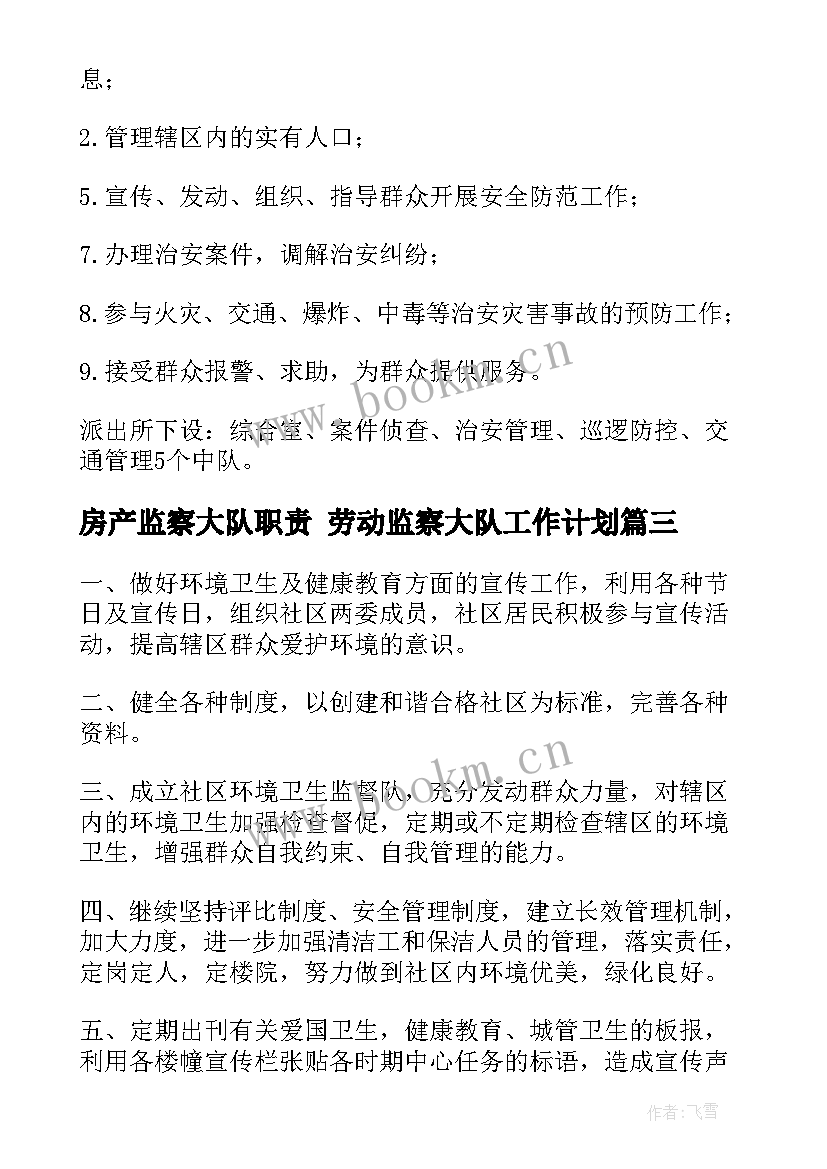 房产监察大队职责 劳动监察大队工作计划(通用5篇)