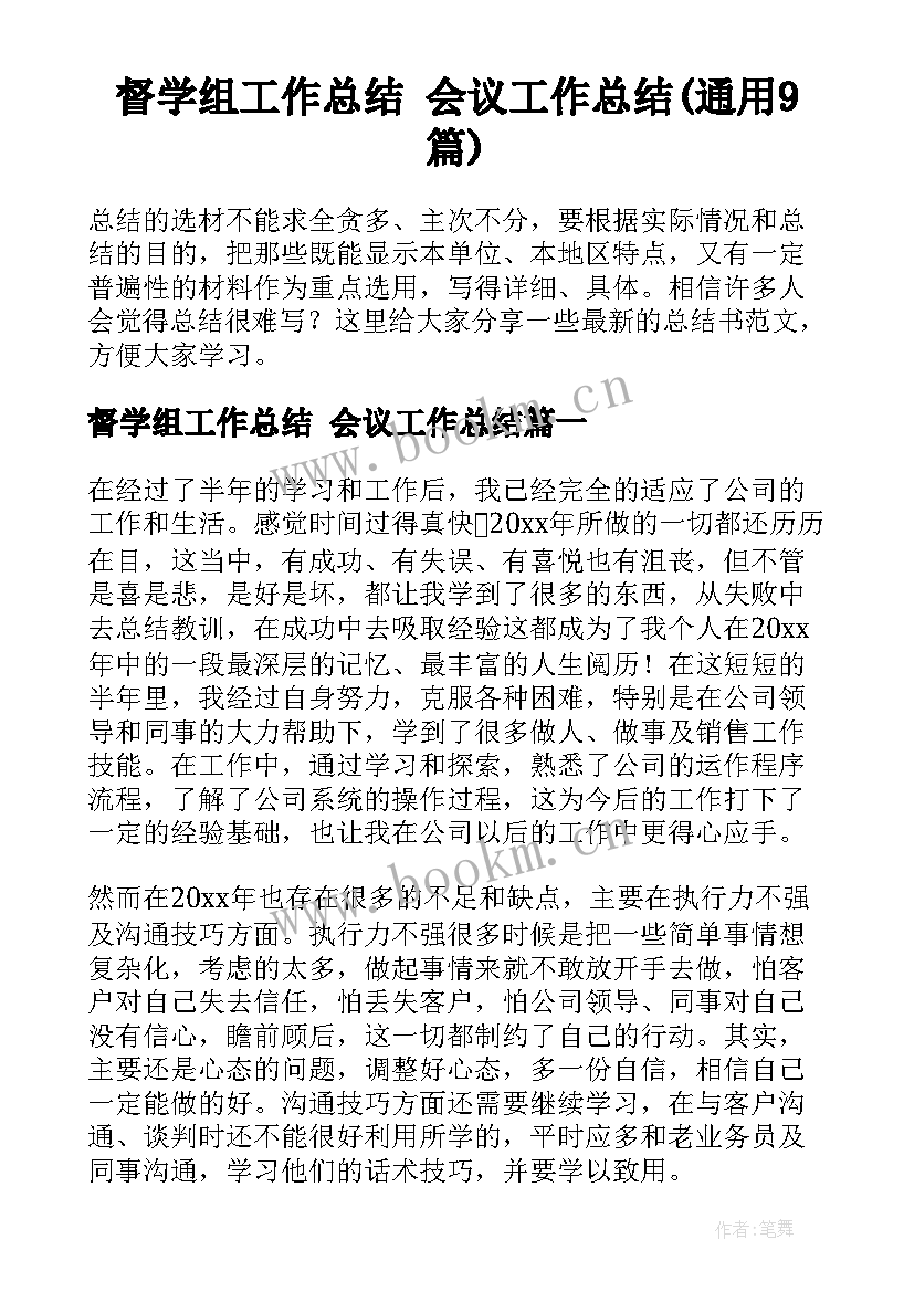 督学组工作总结 会议工作总结(通用9篇)