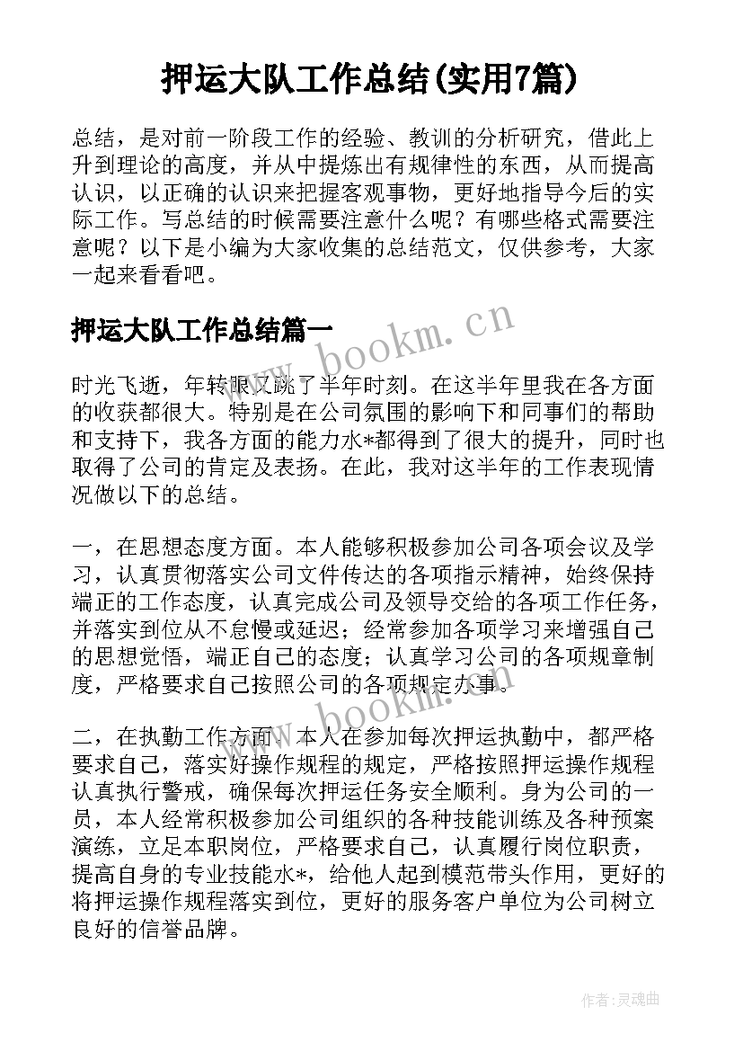 押运大队工作总结(实用7篇)