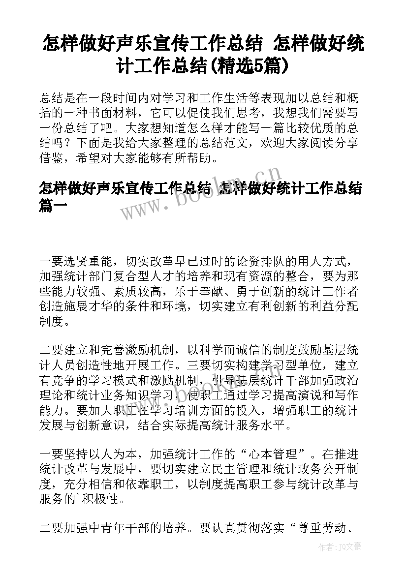 怎样做好声乐宣传工作总结 怎样做好统计工作总结(精选5篇)