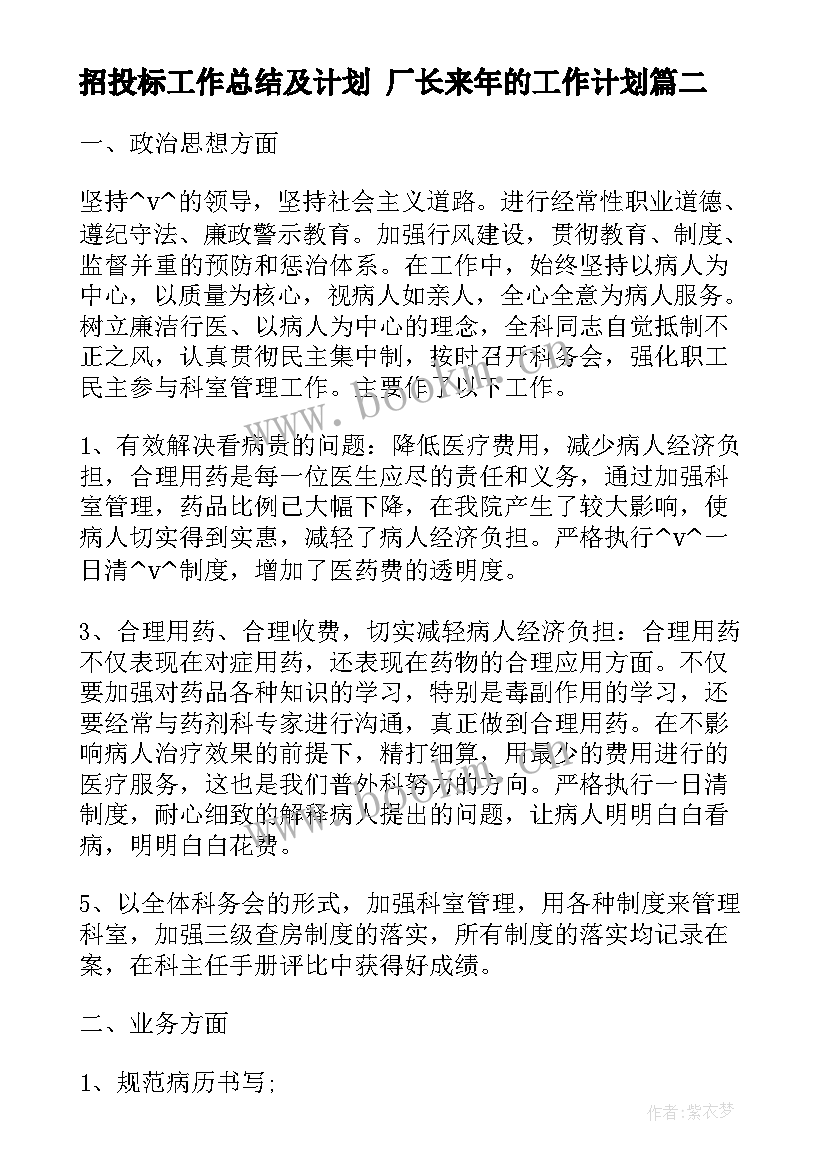 2023年招投标工作总结及计划 厂长来年的工作计划(精选8篇)