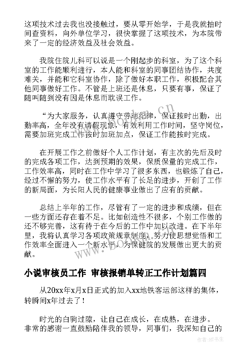 小说审核员工作 审核报销单转正工作计划(优质7篇)