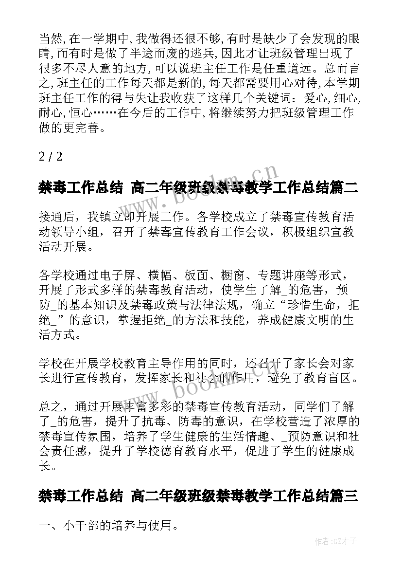 禁毒工作总结 高二年级班级禁毒教学工作总结(大全5篇)