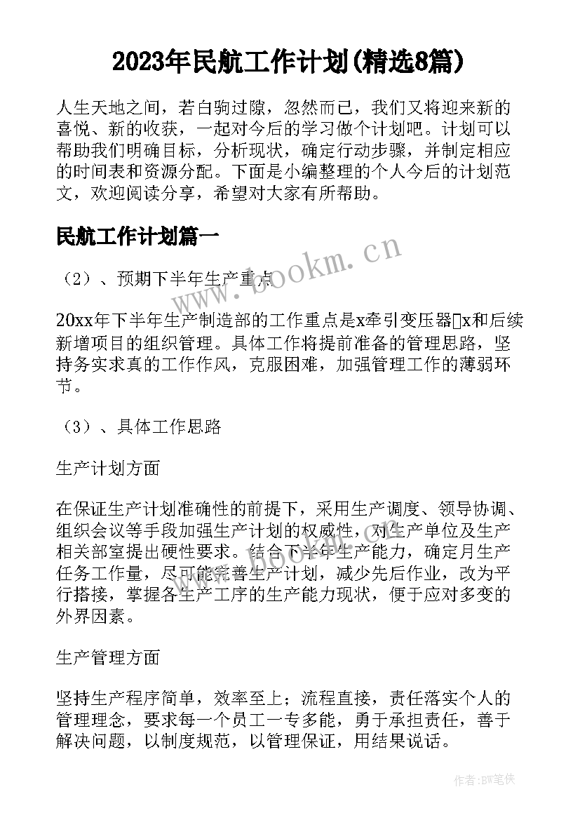 2023年民航工作计划(精选8篇)