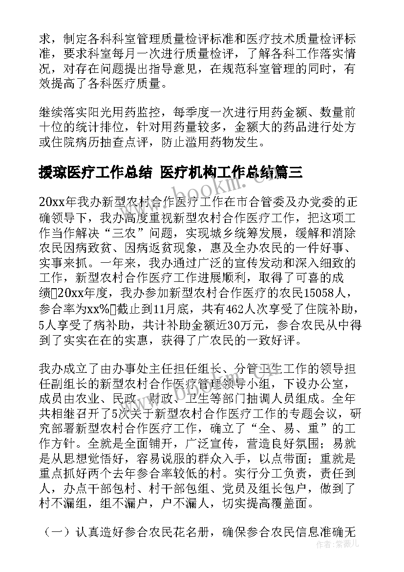 最新援琼医疗工作总结 医疗机构工作总结(通用6篇)