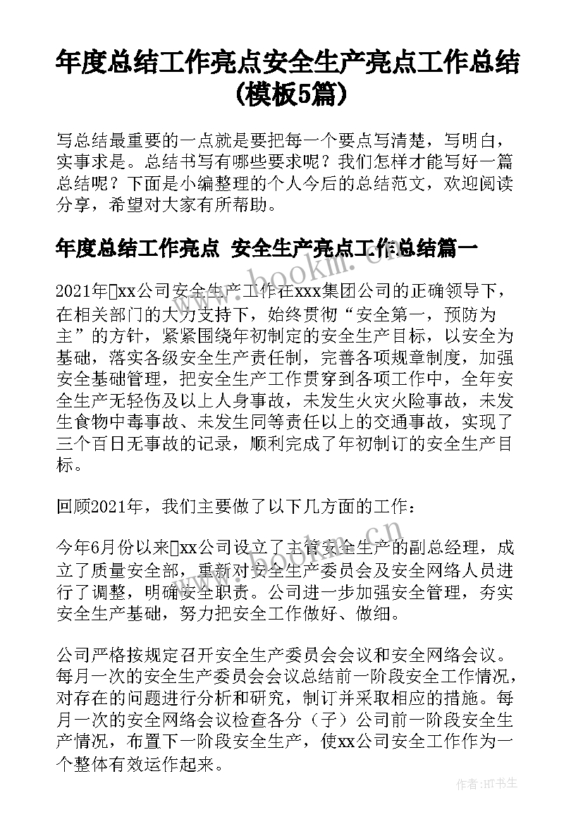 年度总结工作亮点 安全生产亮点工作总结(模板5篇)