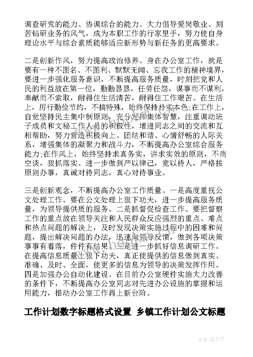 2023年工作计划数字标题格式设置 乡镇工作计划公文标题格式(通用5篇)