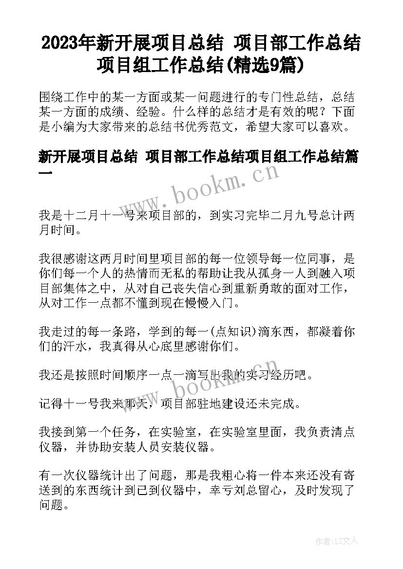 2023年新开展项目总结 项目部工作总结项目组工作总结(精选9篇)