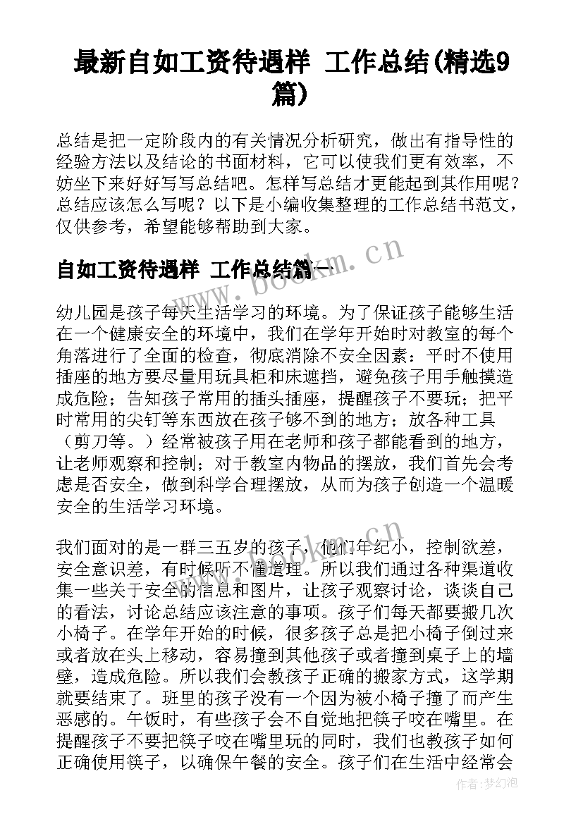 最新自如工资待遇样 工作总结(精选9篇)