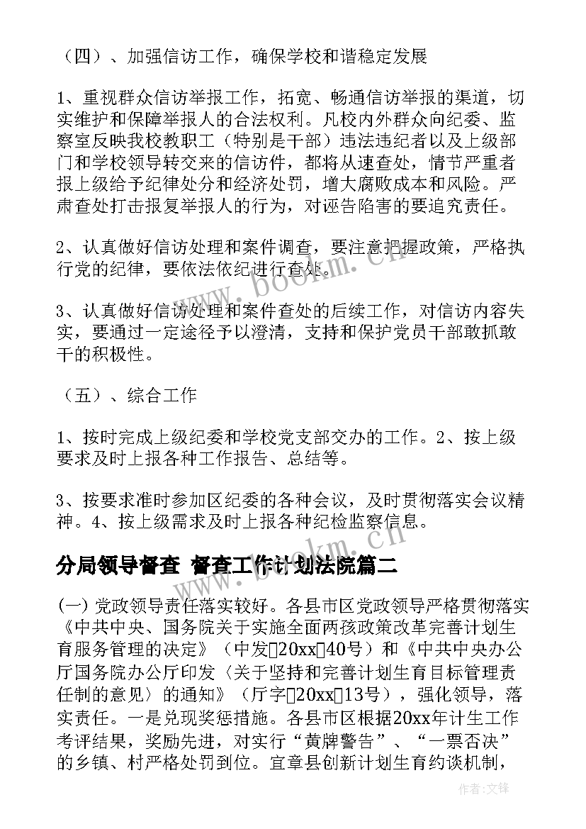 最新分局领导督查 督查工作计划法院(精选5篇)