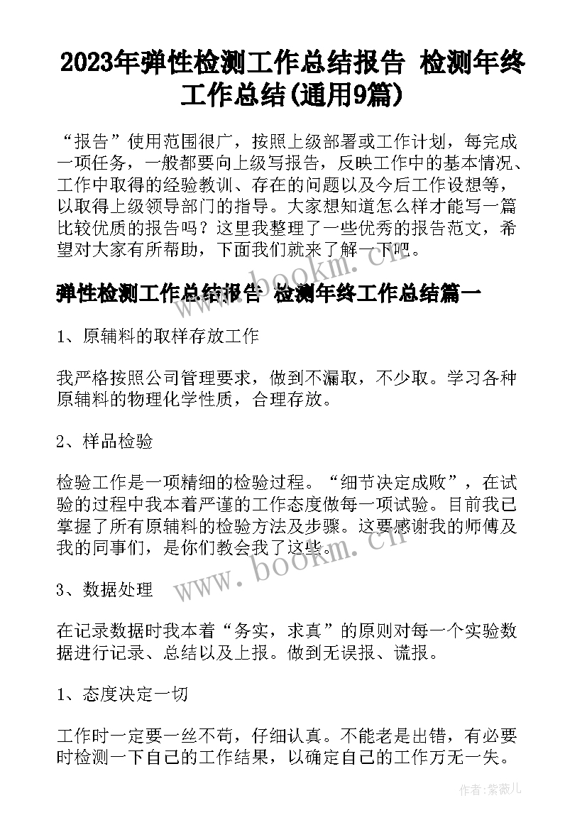 2023年弹性检测工作总结报告 检测年终工作总结(通用9篇)