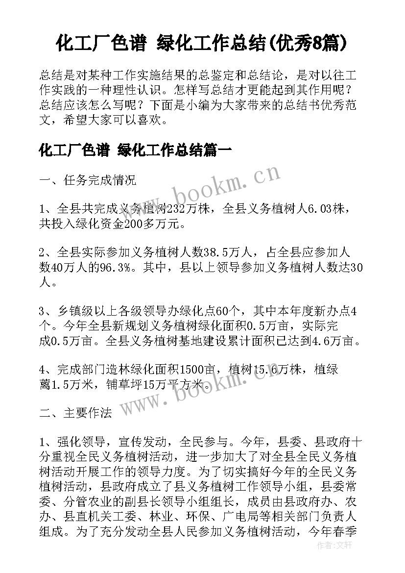 化工厂色谱 绿化工作总结(优秀8篇)