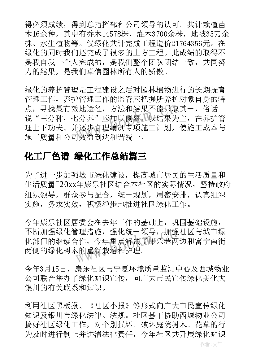 化工厂色谱 绿化工作总结(优秀8篇)