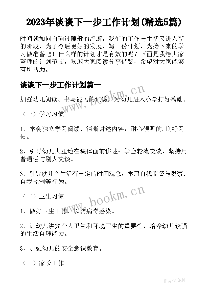 2023年谈谈下一步工作计划(精选5篇)