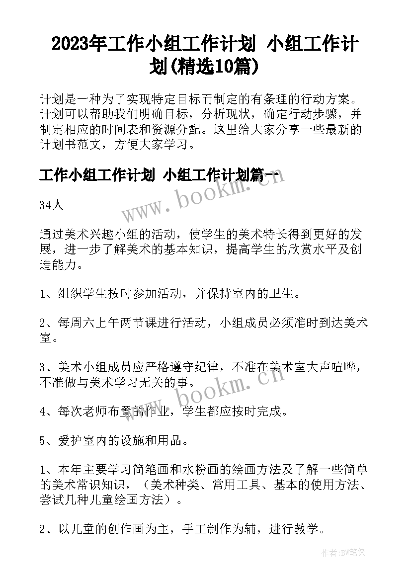 2023年工作小组工作计划 小组工作计划(精选10篇)