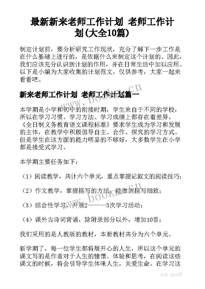 最新新来老师工作计划 老师工作计划(大全10篇)