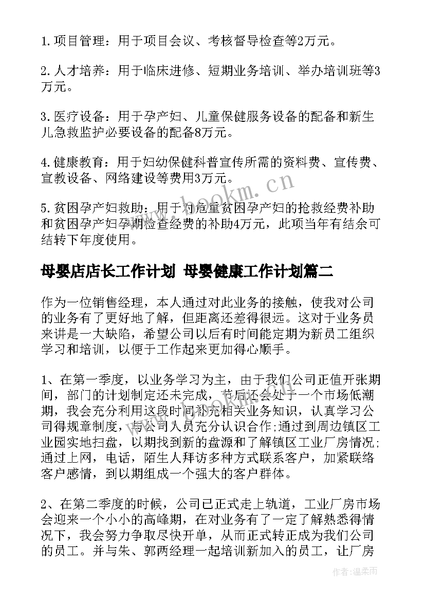 2023年母婴店店长工作计划 母婴健康工作计划(通用5篇)